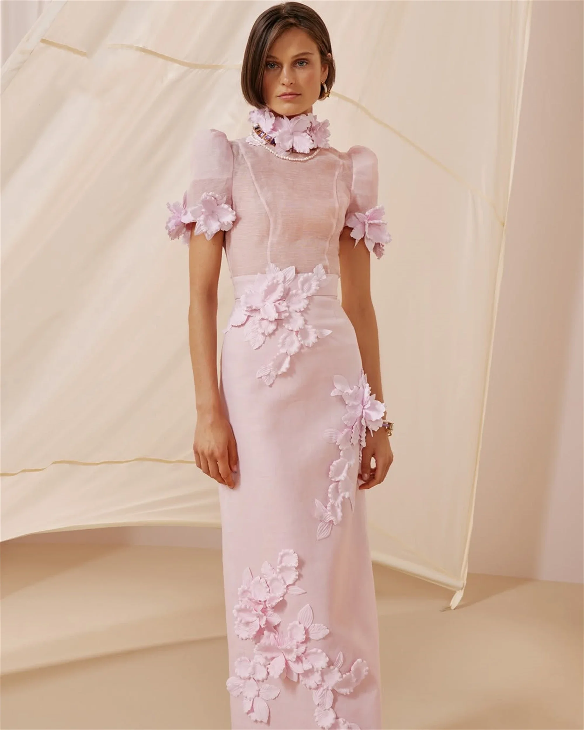 

Customized High Quality Pink Dress Ankle-length Short Sleeves Appliques Zipper فساتين مناسبات مصممة Abendkleider Hochzeit
