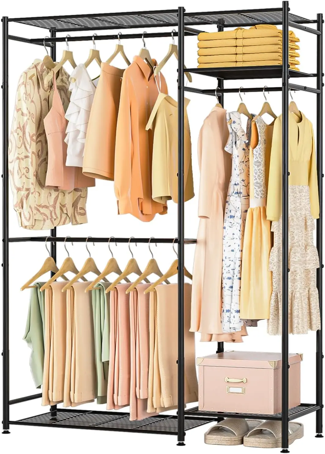 Portable Wardrobe Closet, Freestanding Clothing Racks for Hanging Clothes With 3 Hang Rods & 5 Shelves,Metal Clothes Rack Closet