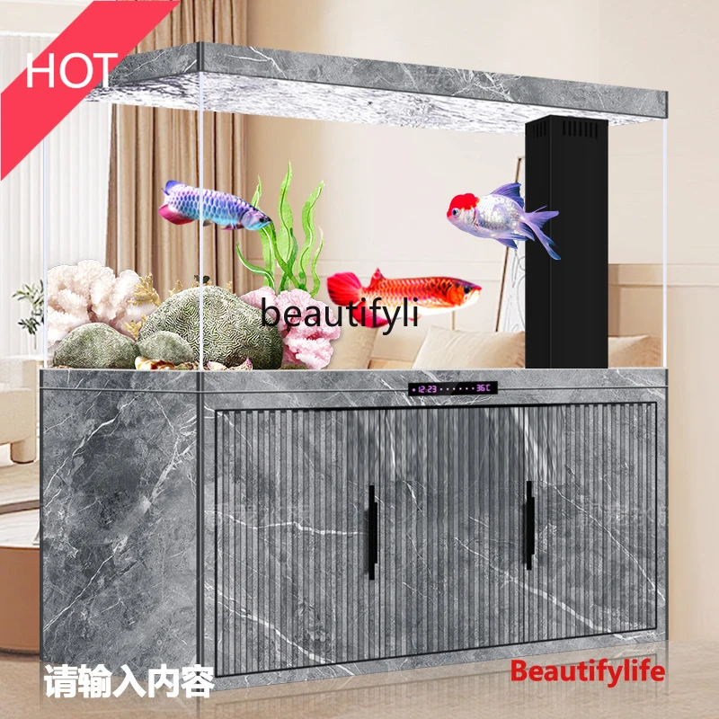 

6239 Aquarium large ultra-white glass bottom filter water-free arowana tank living room