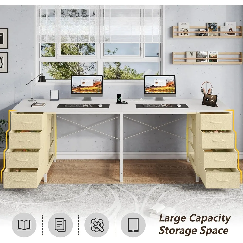 2-person desk with 8 drawers, large home office computer desk with power outlet, 78 inch long double desk