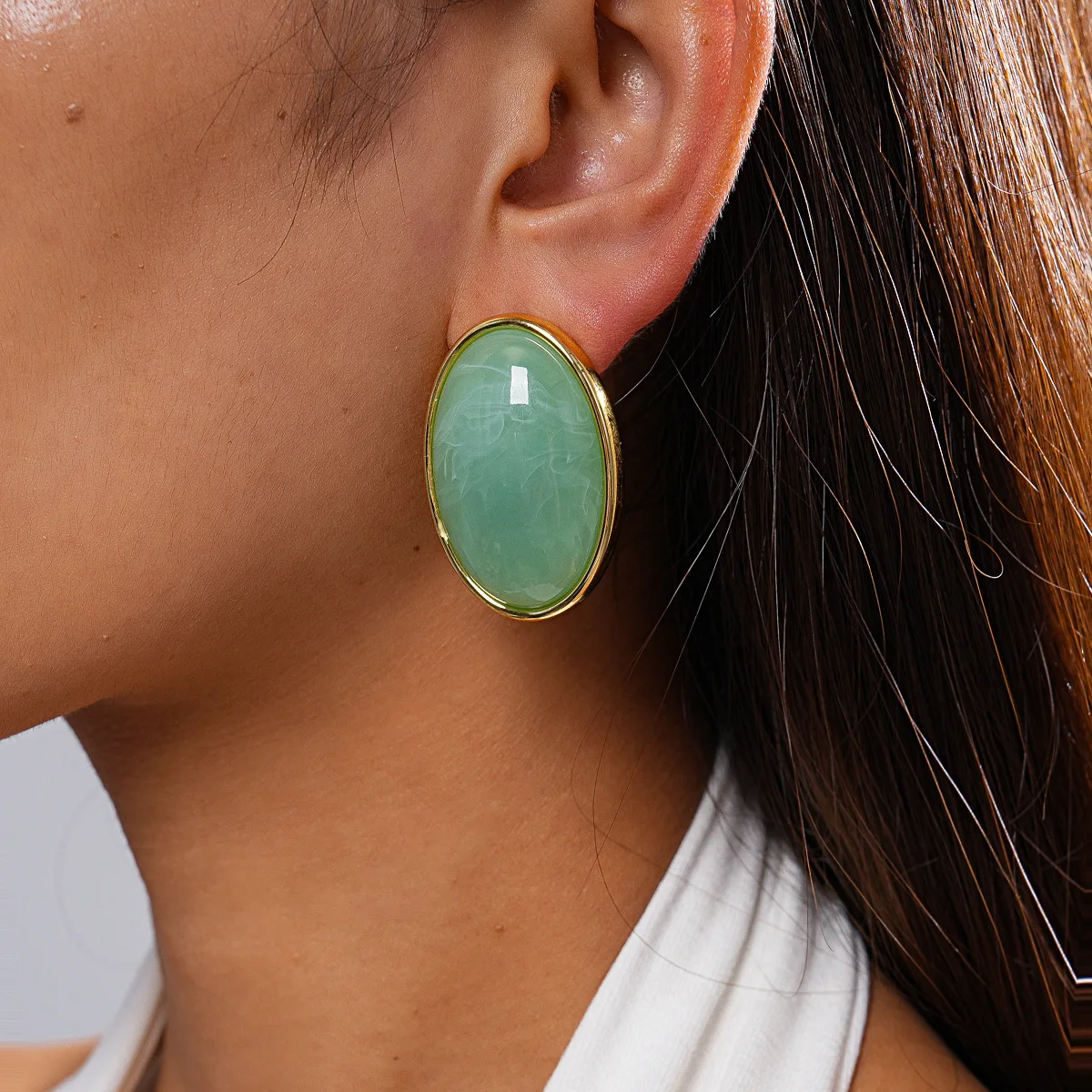 DOO MEI Mehrfarbige Retro Große Ovale Acryl-Ohrstecker für Frauen, Glatte Unregelmäßige Harz-Ohrstecker, Schmuck-Accessoires – Detail 10