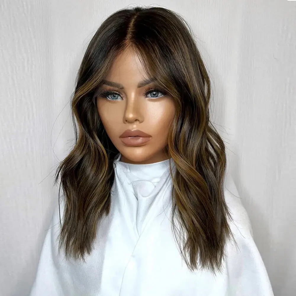 الشعر الفاخر الداكن الشوكولاته البني تسليط الضوء على الاصطناعية الدانتيل أعلى الباروكات موجة عميقة المصنع الأصلي رخيصة الباروكات غلويليس ارتداء للذهاب #3