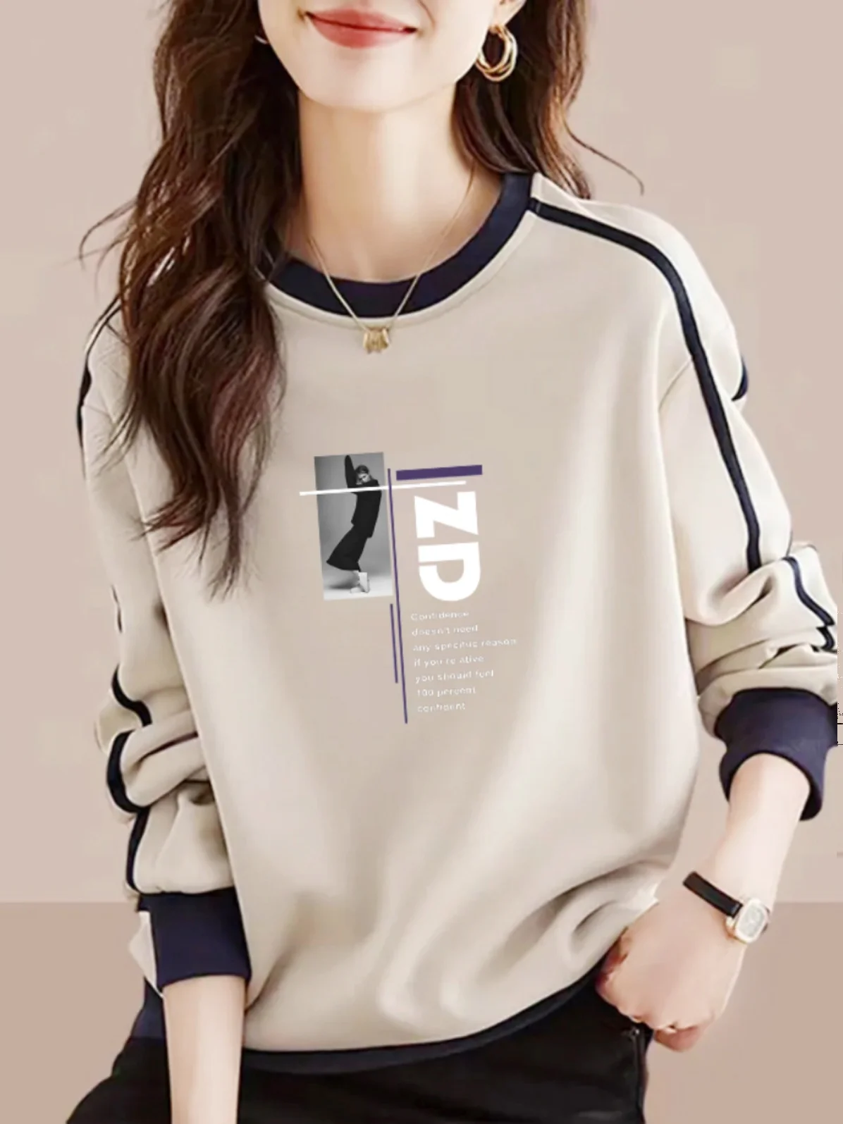 

Весенне-осенняя толстовка из чистого хлопка с длинными рукавами и цветным принтом, женская модная молодежная универсальная тонкая кофта с эффектом похудения