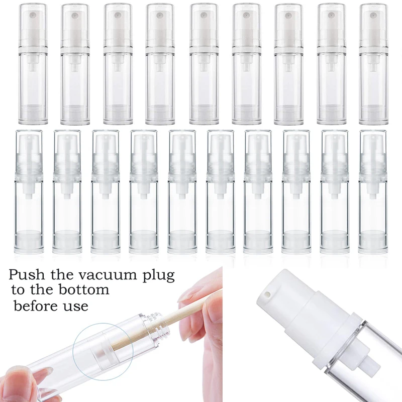 10Pcs 5ml-15ml Airless Pump Bottles Plastic Perfume Vacuum Spray Bottle Cosmetic Sample Containers For Makeup Serums Skin Toner