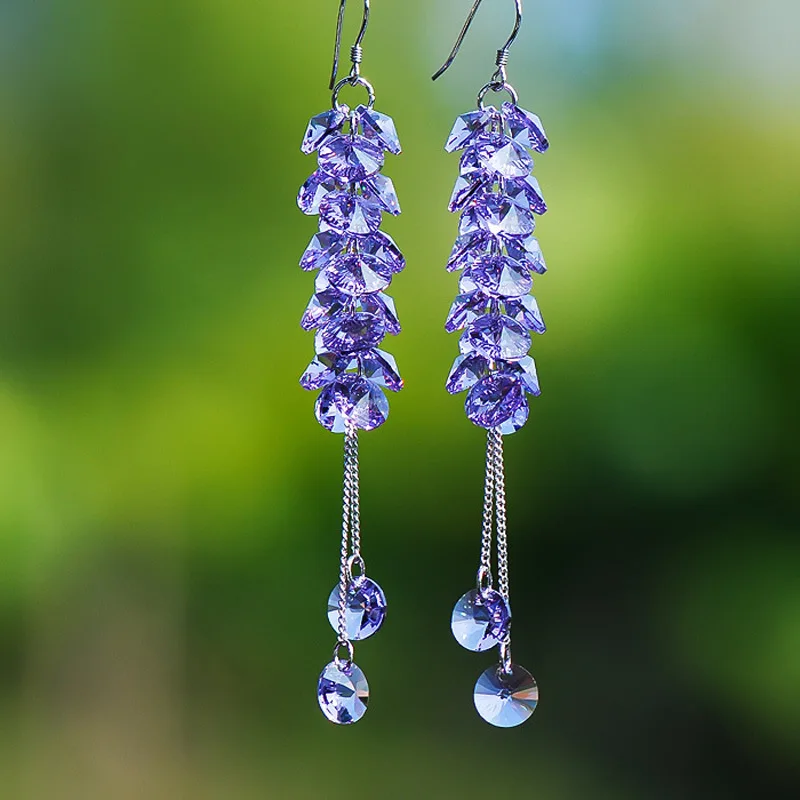 New Rhinestones jewelry Women Earrings Wheat Ears Shape Beaded Zircon Dangle Long Tassel Earrings