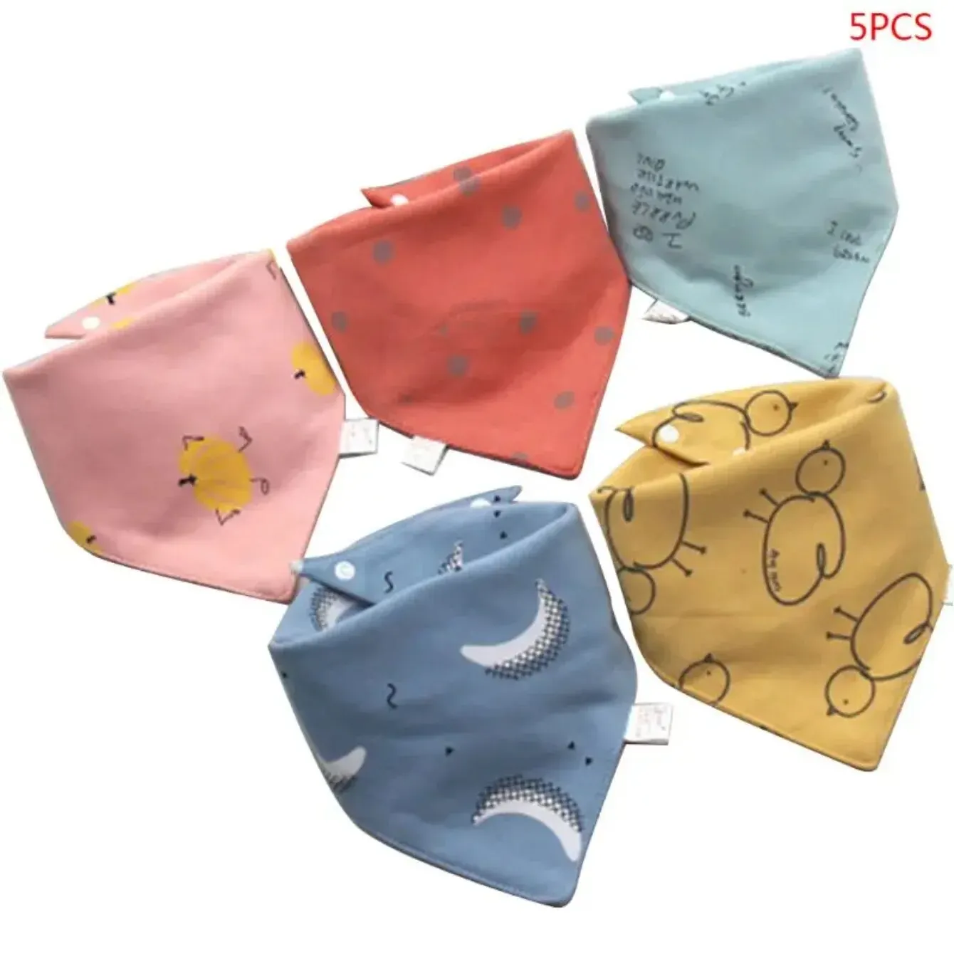 5pcs Baby Bibs Scarf Headscarf Bandana Triangle Towel Bibs Drip Towel Pretty Colourful Cartoon Printing Designs