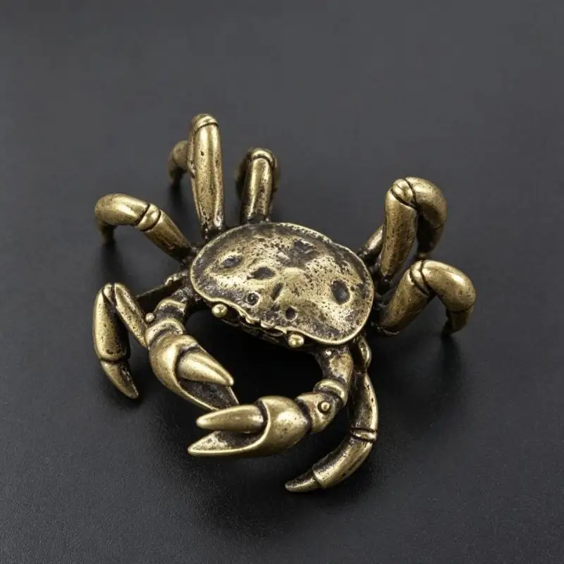 Solid Brass Crab Figurine Vintage Antique Finish Hand Carved Details Perfect For Home Decor Collection Display