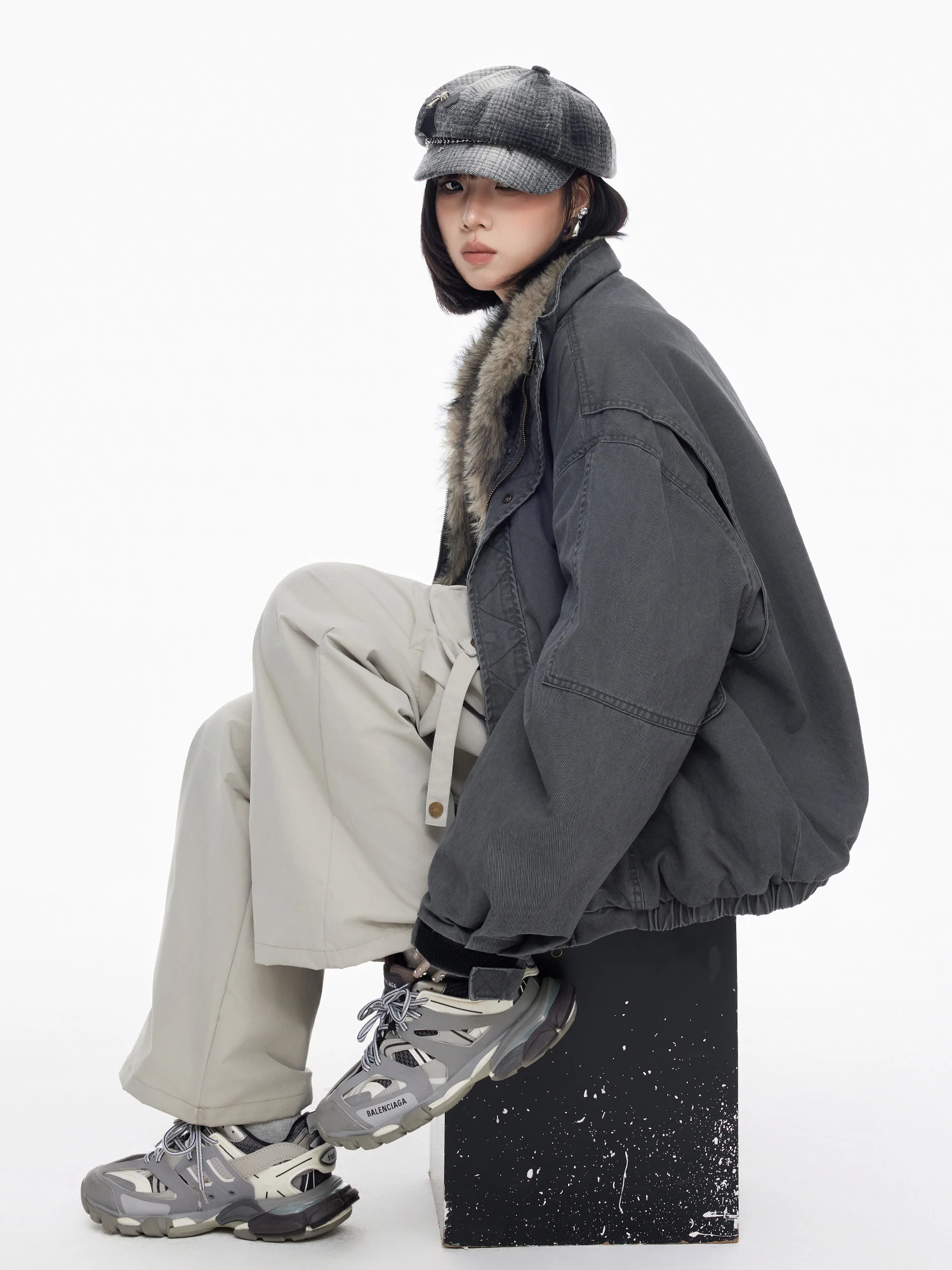 

Американская ретро-куртка из утолщенного флиса для женщин, зимняя свободная рабочая куртка для пар, хлопковое пальто с меховым воротником, уличный стиль, длинный рукав