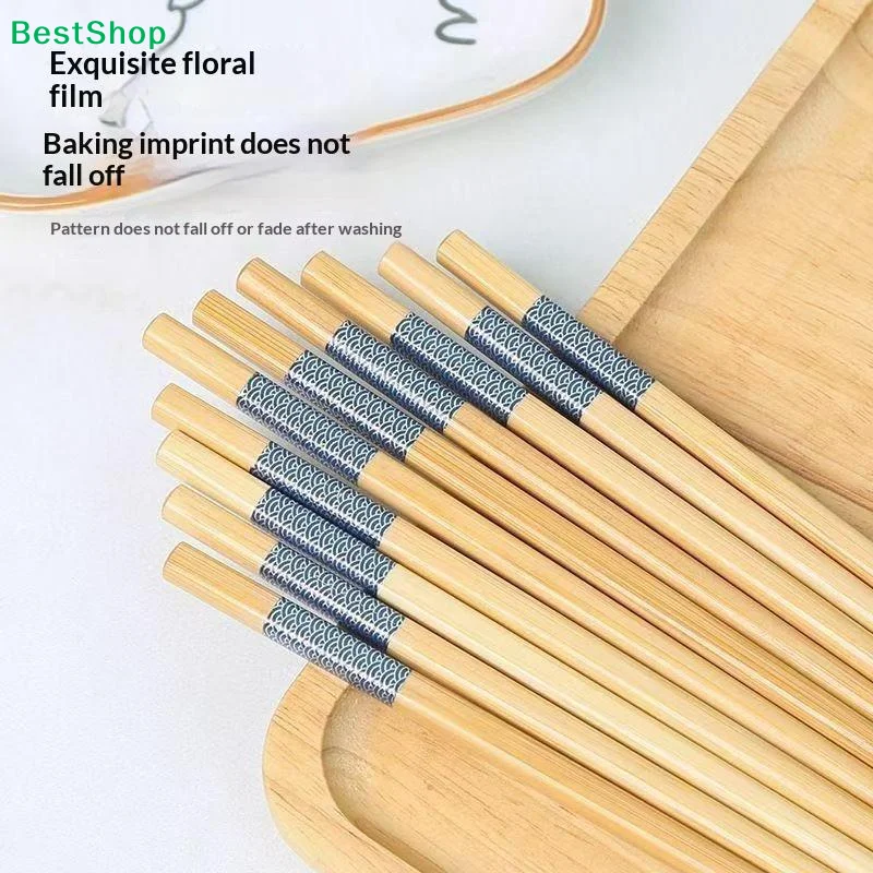 ★10 Pairs Premium Blue-Edged Bamboo Chopsticks Northern Bamboo Safe High Quality Smooth Elegant For Meals Decoration