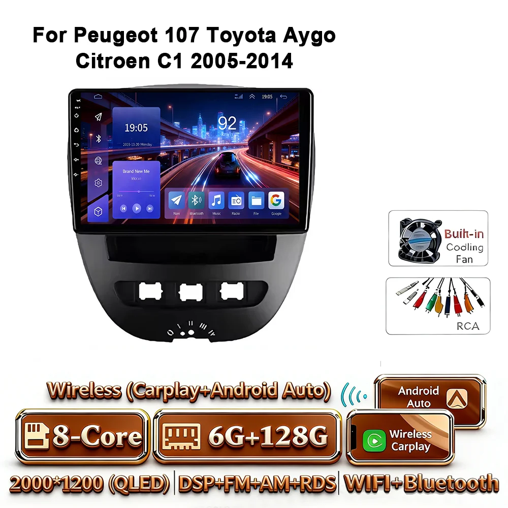 Android 17 Carplay Auto 4G WIFI autoradio voor Peugeot 107 Toyota Aygo Citroen C1 2005-2014 GPS BT DSP touchscreen multimedia