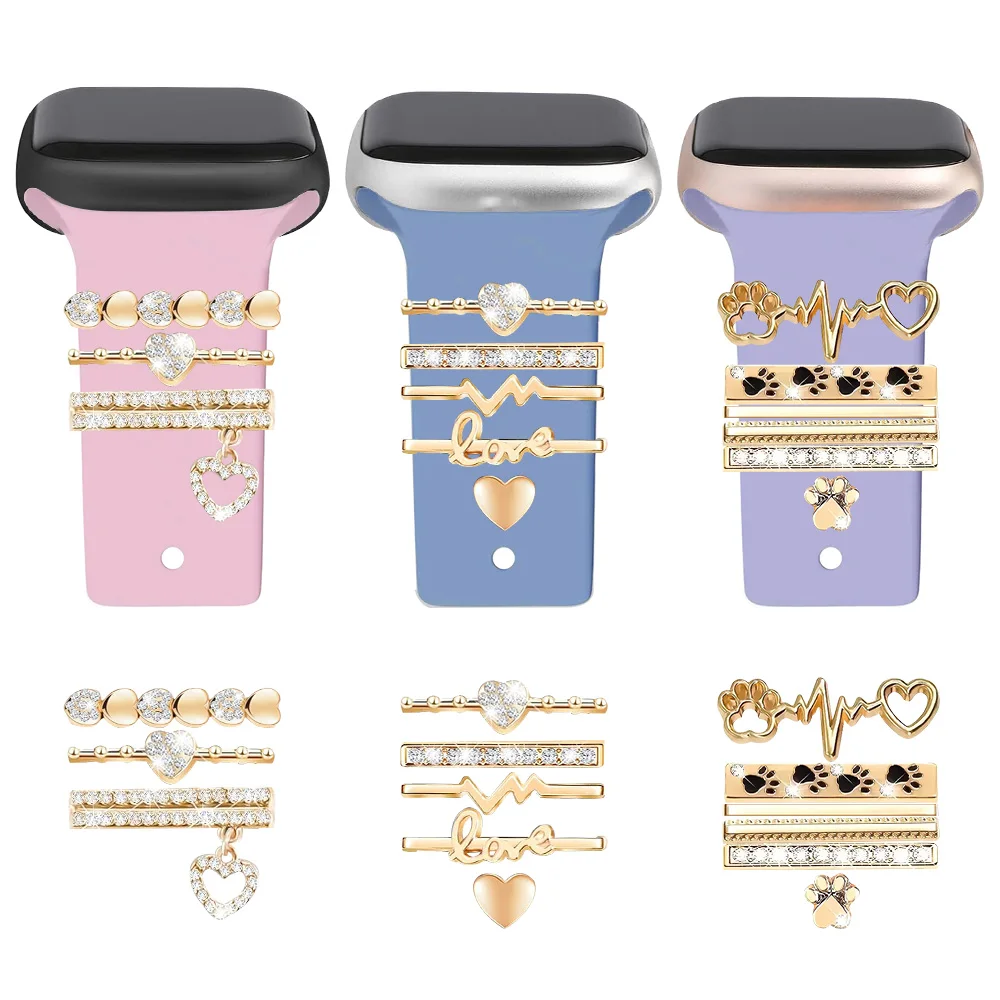 14-Pcs Super Bling Watch Charms with 12-Pcs Decorative Rings Loops 2-Pcs Decoration, Compatible with Apple Watch Band Metal Diam