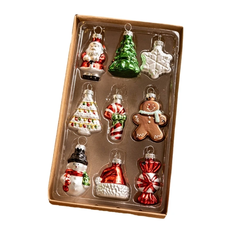 

Holiday Glass Baubles Durable Bright Color Santa Tree Snowflakes Home Decors