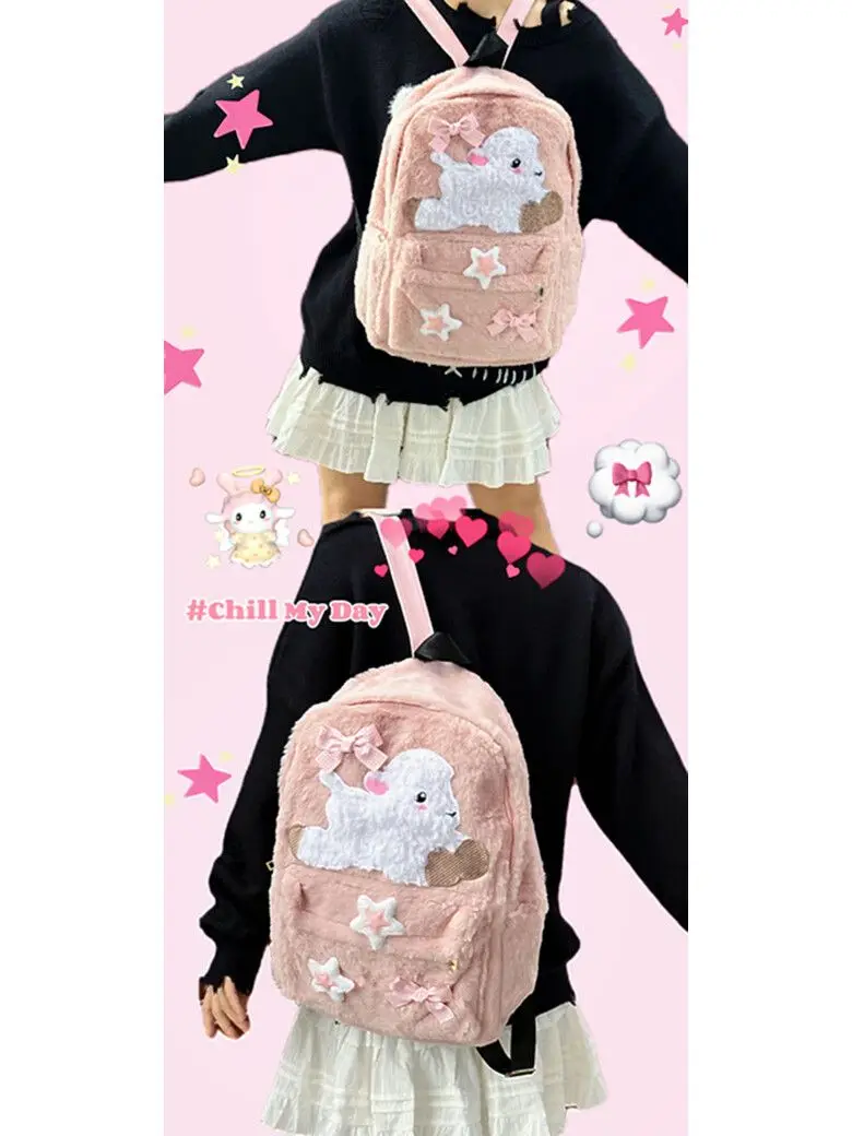 Mochila fofa rosa com arco para menina quente, bolsa de escola de ovelhas fofa, grande capacidade, mochilas estrela, moda coreana, outono, inverno, Y2k