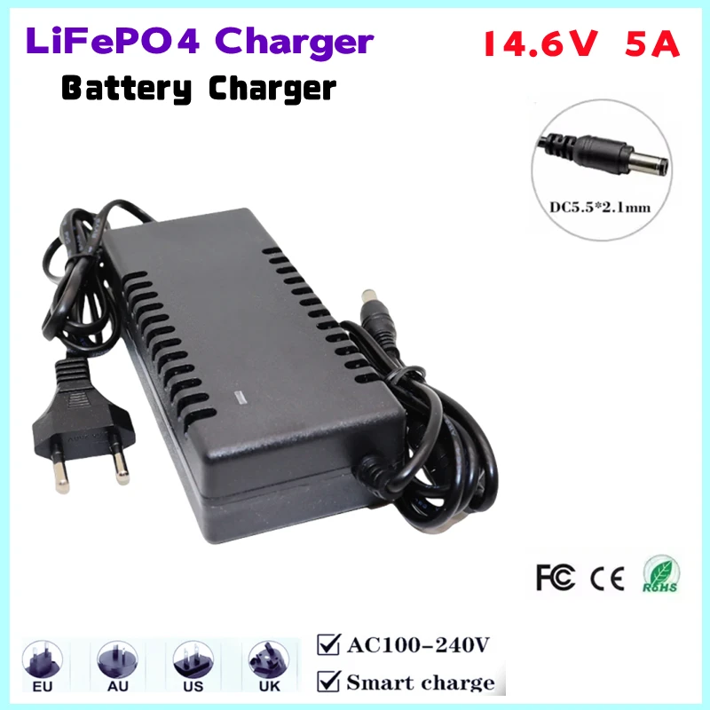 Brand new 14.6V 5A LiFePO4 charger 12V lithium iron phosphate battery charger 12.8V 14.4V power adapter