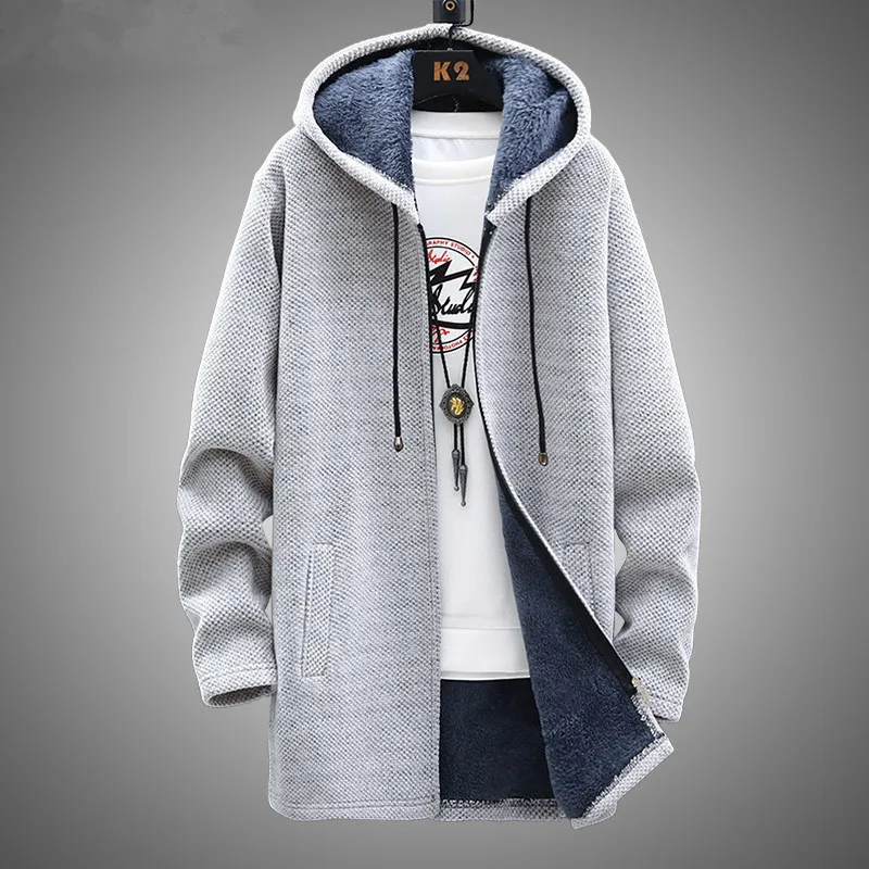 

Winter Men Sweater Fleece Cardigan Jacket Men's Slim Sweaters Winter Long Hooded Sweater Thick Warm Coat Mens Clothing 2022