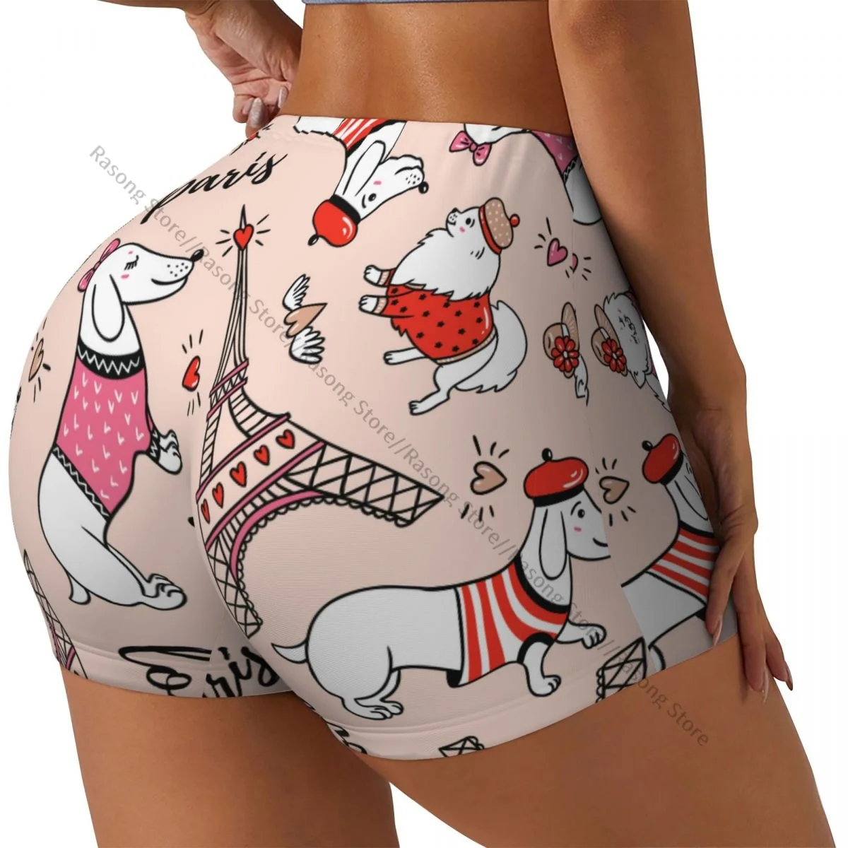 

Женские шорты для йоги из спандекса, милые шорты для тренировок в стиле парижской таксы и Эйфелевой башни