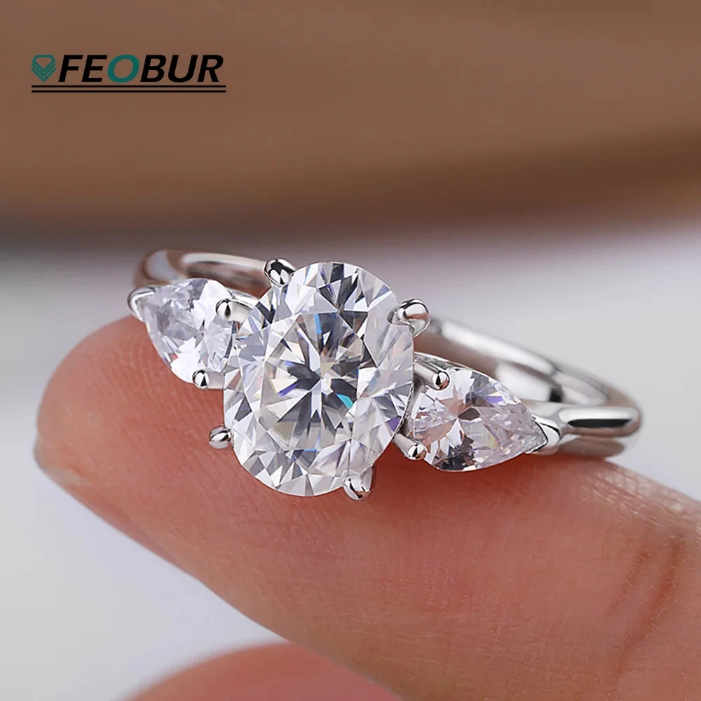 2/3/4Carat Oval Cut Moissanite 3-stone Engagement Ring for Women 925 Sterling Silver Promise Wedding Band with Cert Jewelry Gift