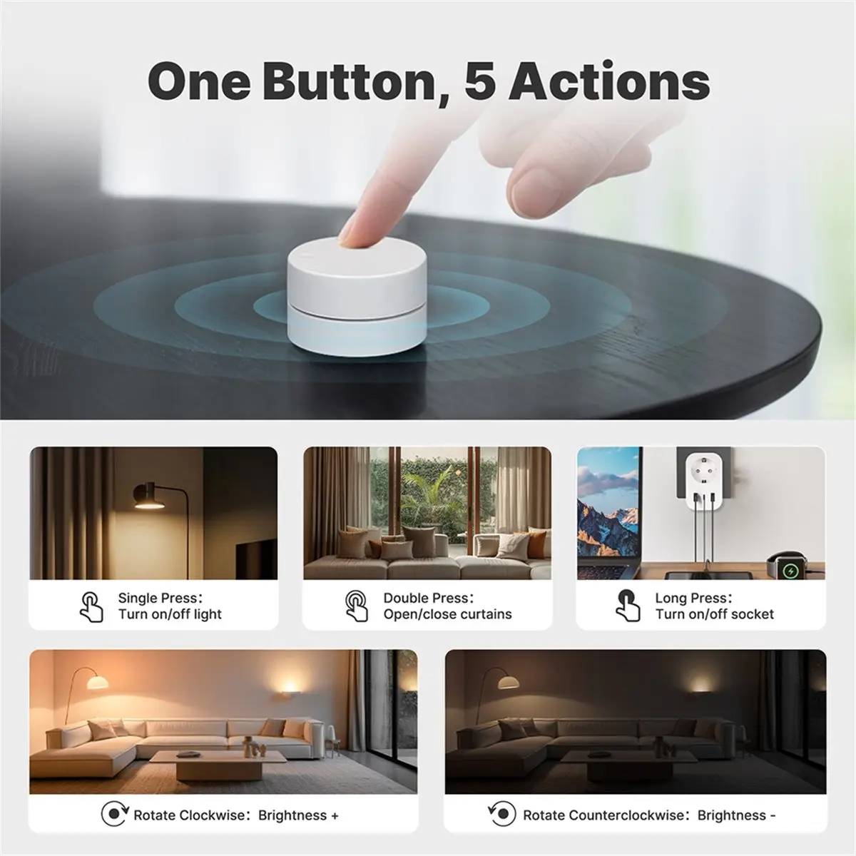 （2026 SUMMER）Tuya Zigbee Smart Scene Switch Rotary Button Wireless Remote Control Light RGB Dimmable Adjustable 5 Actions Scenar