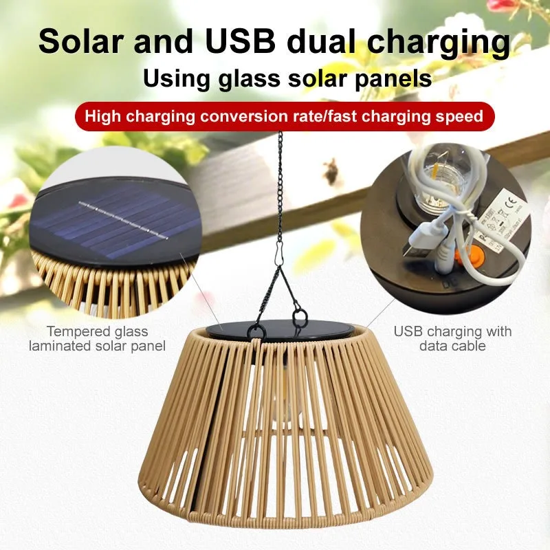 

Solar & USB Charging Waterproof Rattan Lights - Outdoor Garden Hanging Lanterns for Patio Balcony Decoration