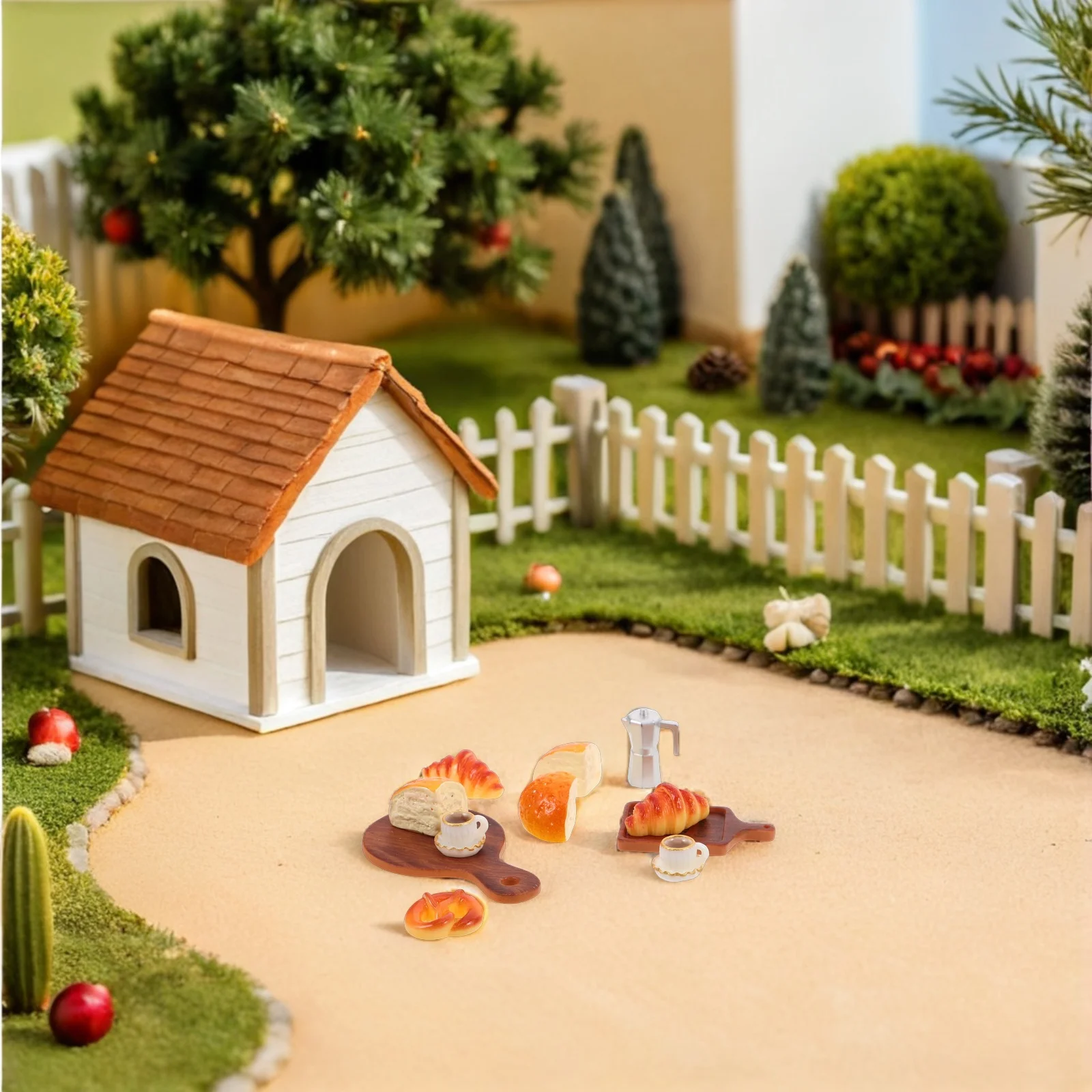 1Set Miniature Dollhouse Food Realistic Resin Bread Coffee Breakfast Pretend Play Bakery Miniature Kitchen Simulation Decor