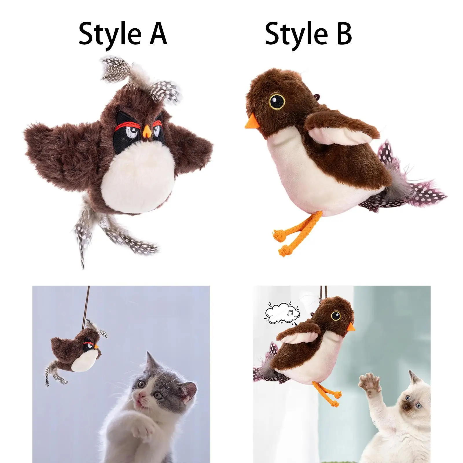 

Flapping Bird Cat Toy Touch Activated Flapping Wing Chirping Bird Cat Toy
