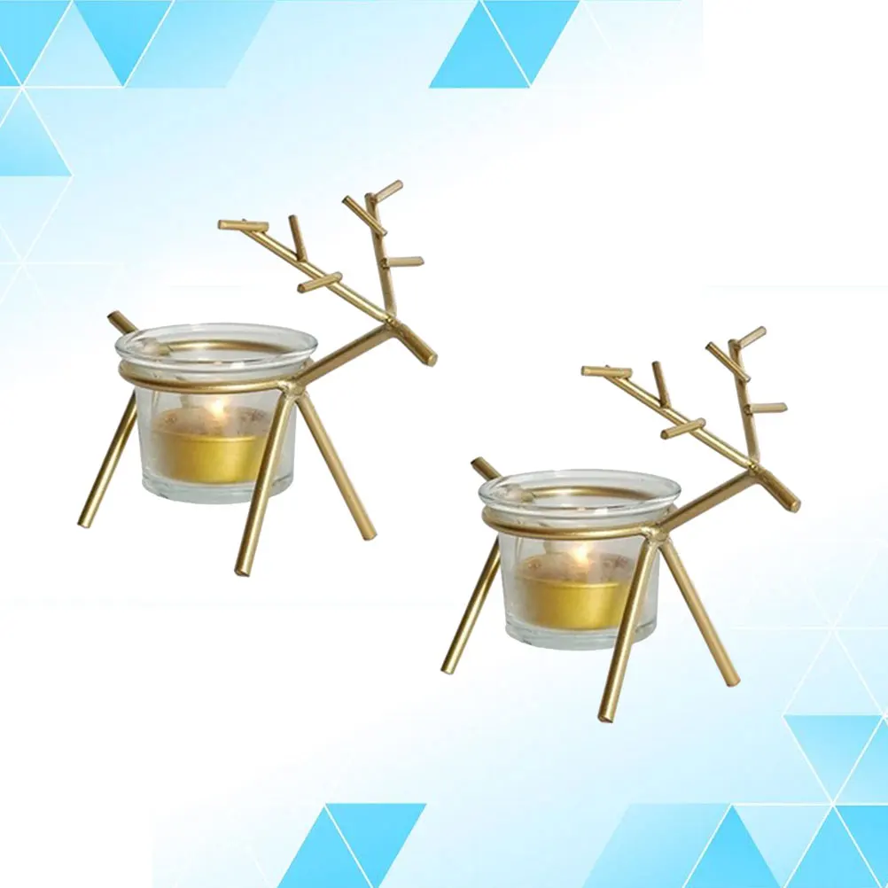 

2 Pcs Wedding Golden Elk Stand Vintage Christmas Decor Reindeer Tealight Holders