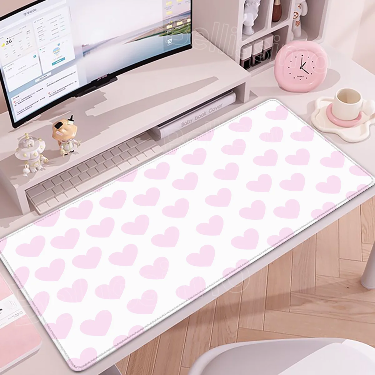 Kawaii Sweet Pink Plaid Love Heart Mouse Pad Gameing HD Mouse Pads XXL Computer Home Deskpad Rubber Non-Slip Office Accessories