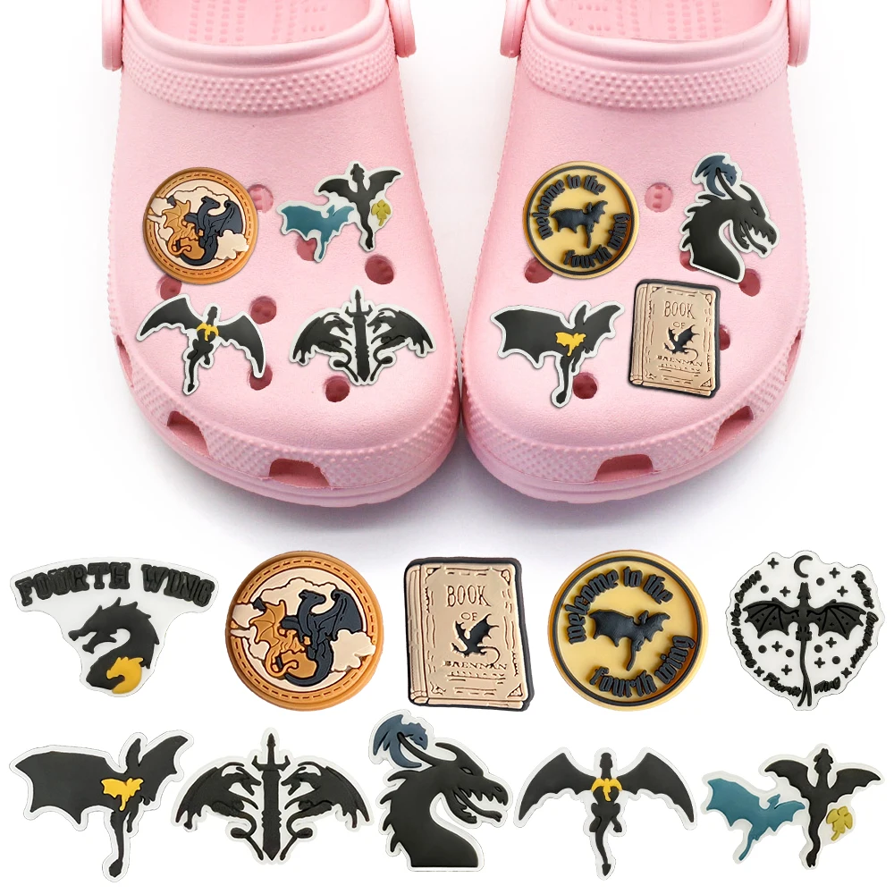 New 1PCS Fantasy Novel Cartoon Dark Dragon Wing DIY Cool Shoe Charms PVC Accessories Decorate Men Kids Boys Party Fashion Gifts