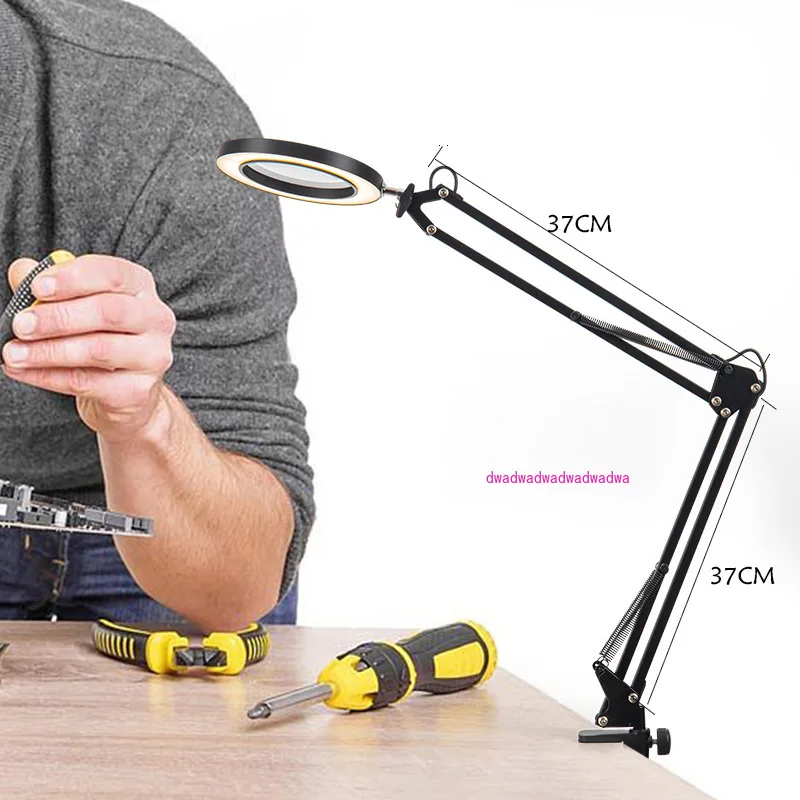 LED long arm magnifying glass lamp, eye protection desk lamp, desk study dormitory lamp, clip desktop maintenance magnifying