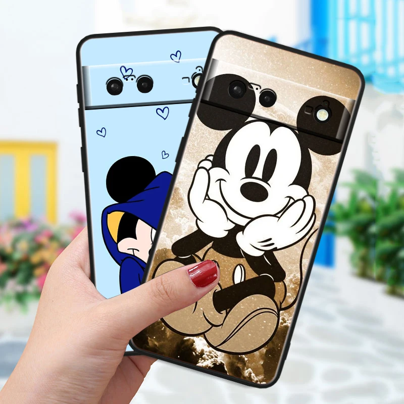 Black Phone Case for Google Pixel 8 7A 6A 5A 5 4 4A XL Pro 5G Cool Minnie And Friend Soft Funda Shell Cover