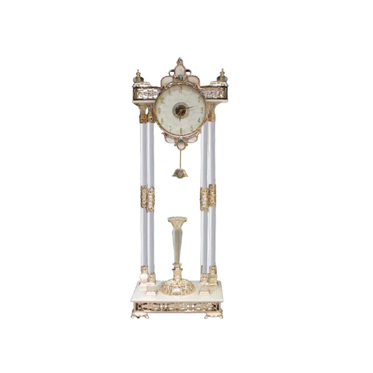 Antique Aluminum Dial Steel Glass Housing Floor Clock Elegant Home Decor with Jade Base