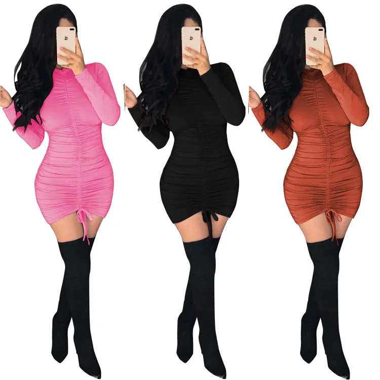 

Spring and Autumn Women's Short Skirt Wrinkle Fold Backless Sexy Fashion Dress Night Club Party Dress Nightclub Party Sexy Dress