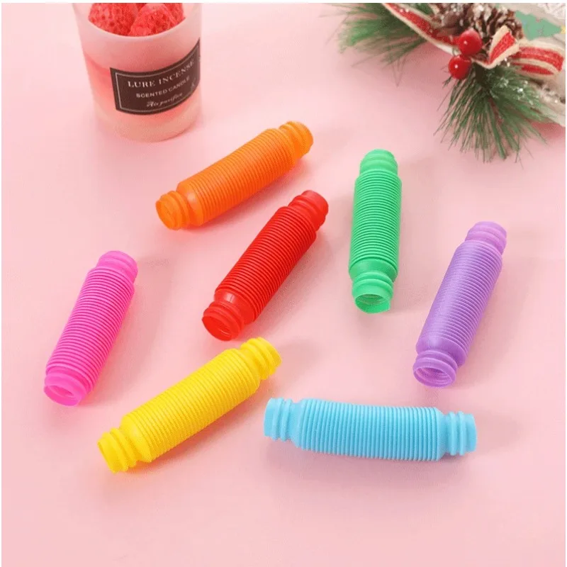 20Pcs Mini Colorful Pop Tubes Pipe Fidget Sensory Antistress Toys for Kids Birthday Party Favors Pinata Filler Goodie Bag