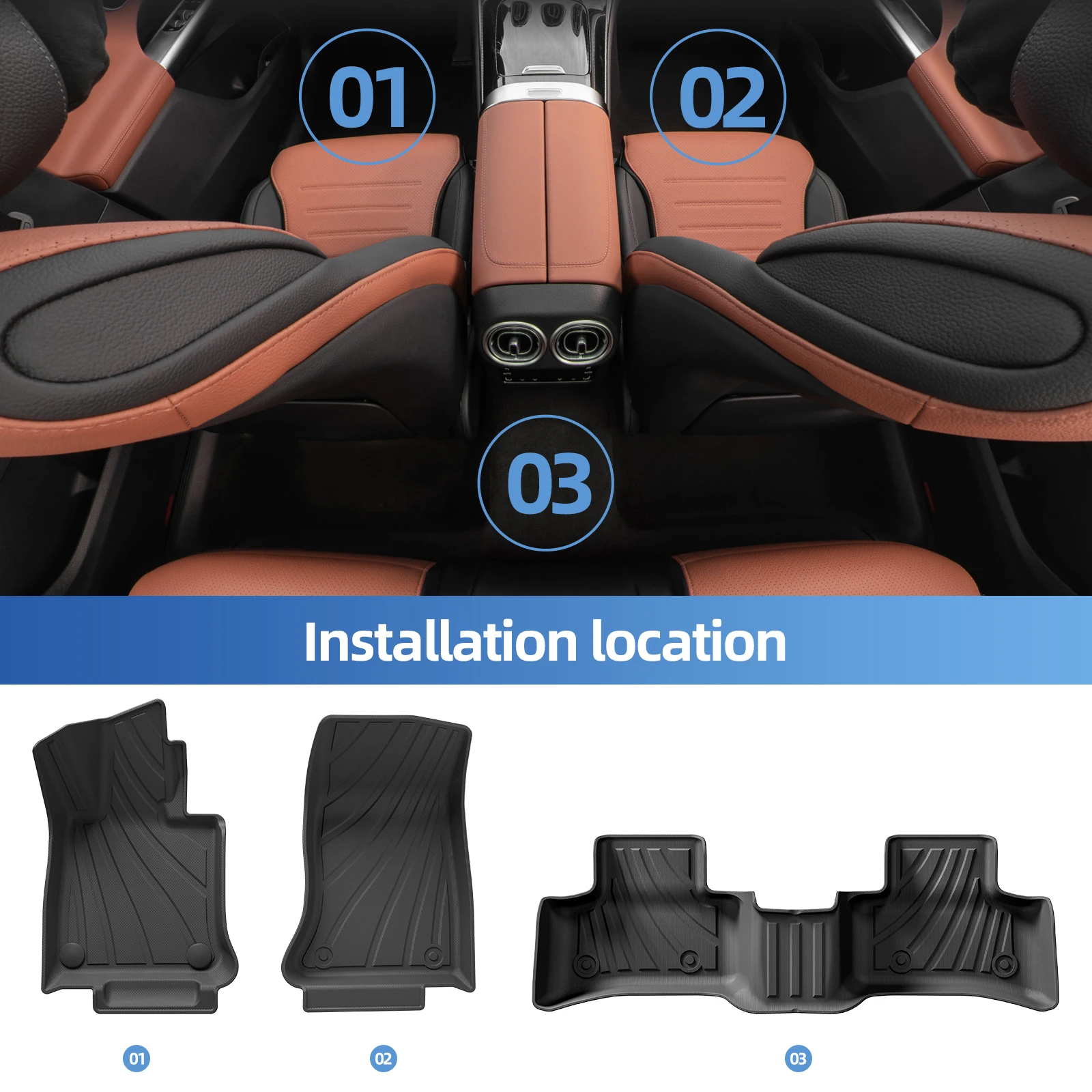 Left Drive for Benz GLC SUV 2023-2026 (Not for Coupe & PHEV (350e)) 5seat TPE 3D Car Floor Mats Trunk Pad Accessoreis