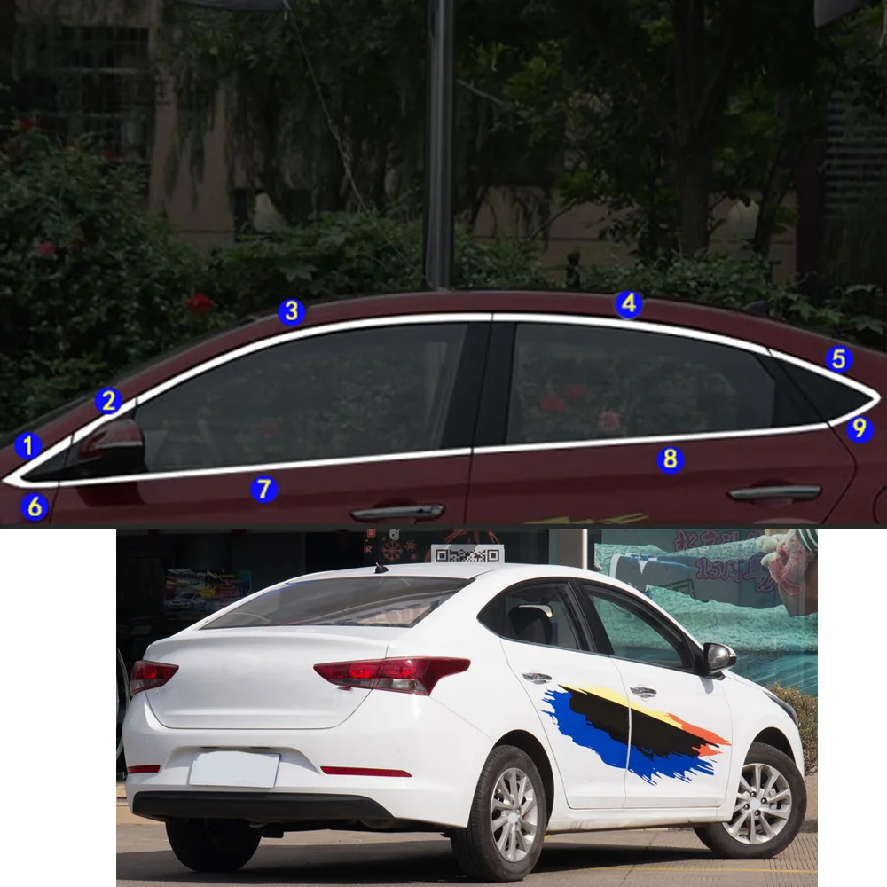 

For Hyundai VERNA Sedan 2017 2018 2019 2020 2021 Car Styling Sticker Garnish Pillar Window Middle Strip Trim Frame Hoods