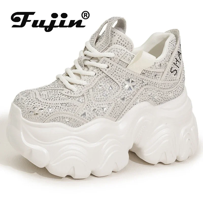 Fujin 11cm Microfiber Leather Women Breathable Casual Platform Wedge Vulcanize Bling Fashion Chunky Sneaker Autumn Fashion Shoes