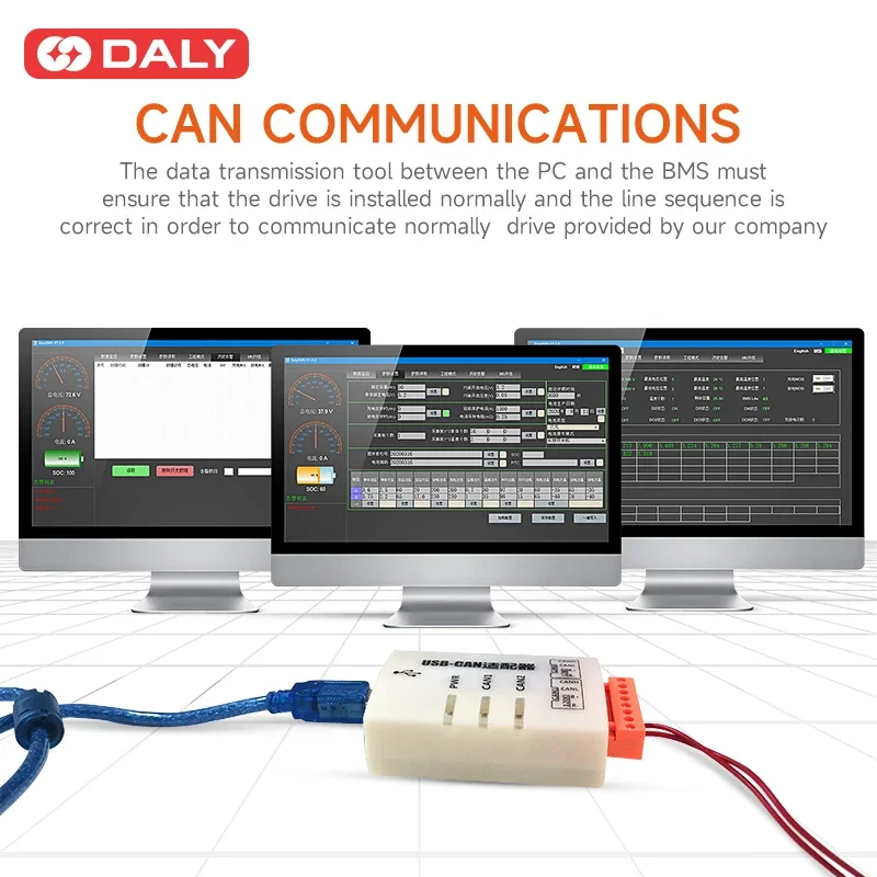 DALY Smart BMS WIFI Bluetooth Module Touch Screen LCD Power Display UART RS485 USB Cable Inverter Communicate LFP NMC 4s 8s 16s