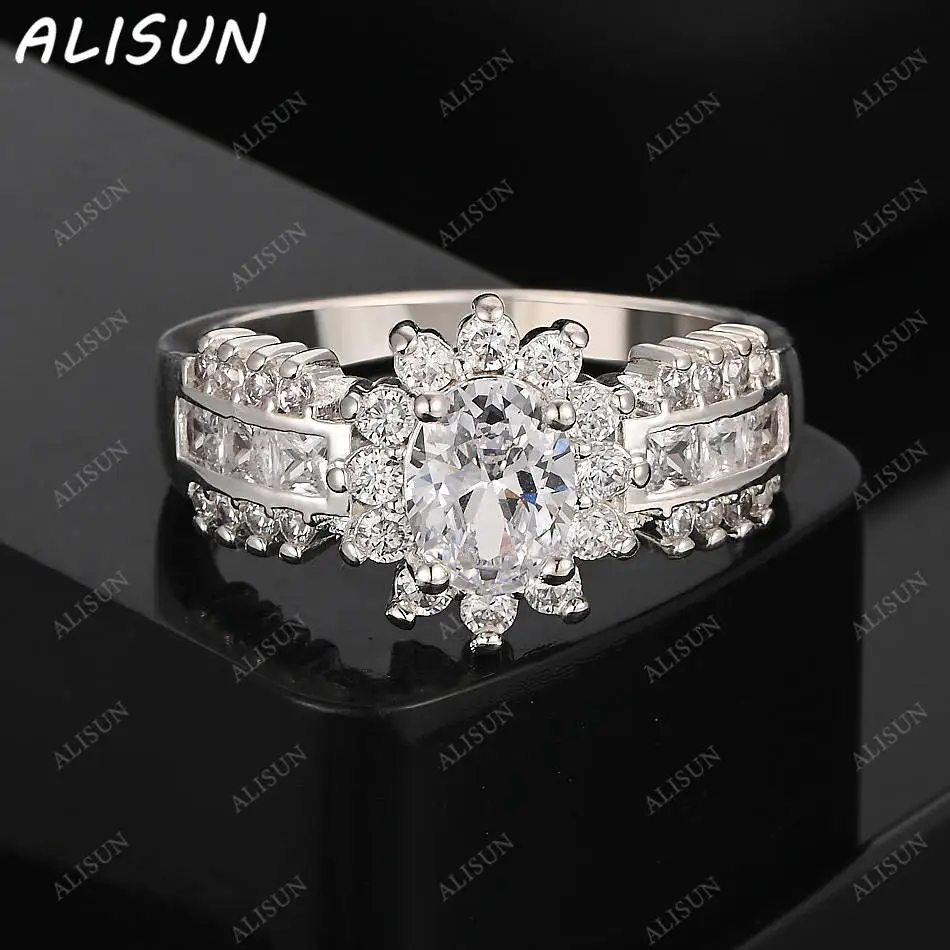

ALISUN 925 Sterling Silver Luxury Zircons Flower Ring For Women Fashion Jewelry Charm Grace Noble Wedding Accessories
