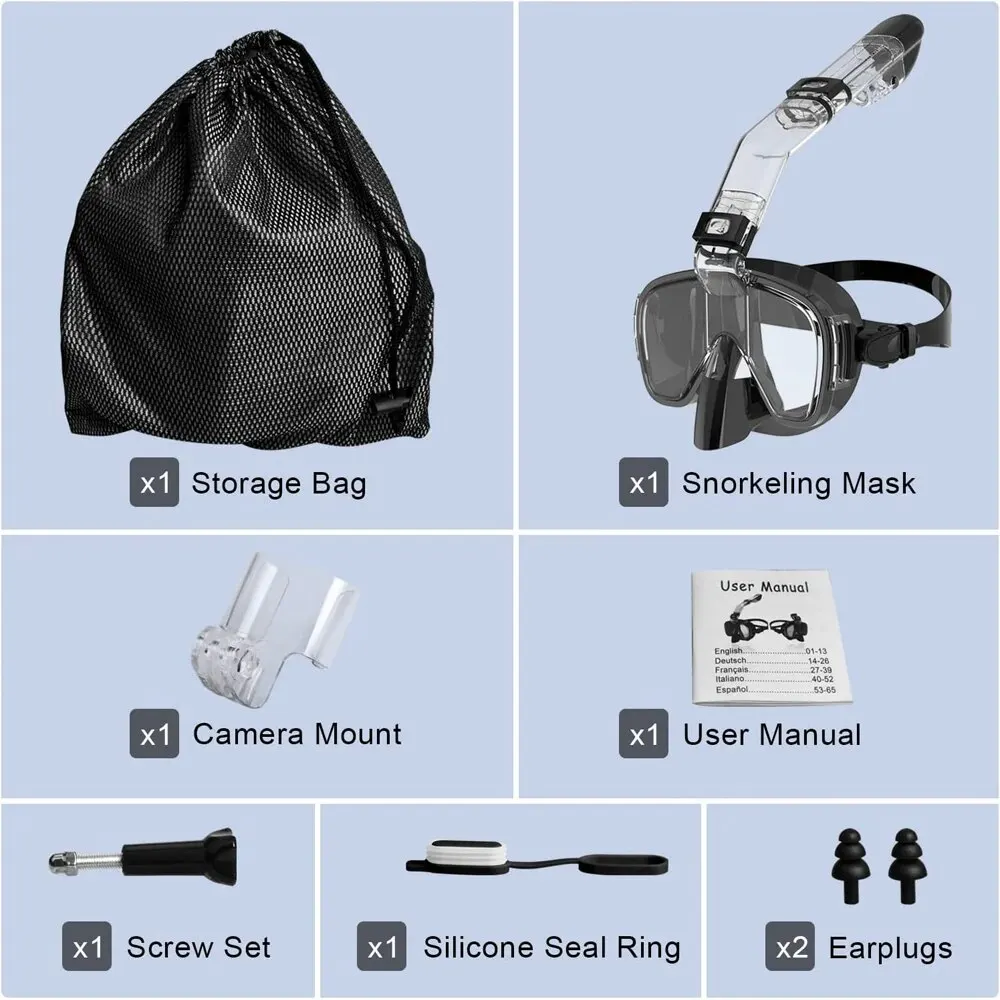 Diving Masks Foldable Anti-Fog Snorkel Mask Set with Full Dry Top System for Free Swim Professional Snorkeling Gear Adults Kids