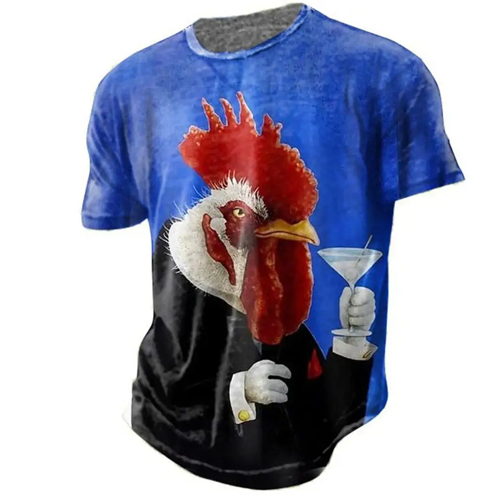 Summer Vintage Cartoon Rooster Print T Shirts For Men Streetwear Comfortable Crew Neck Short Sleeve Tees Casual Sports Tops 3XL