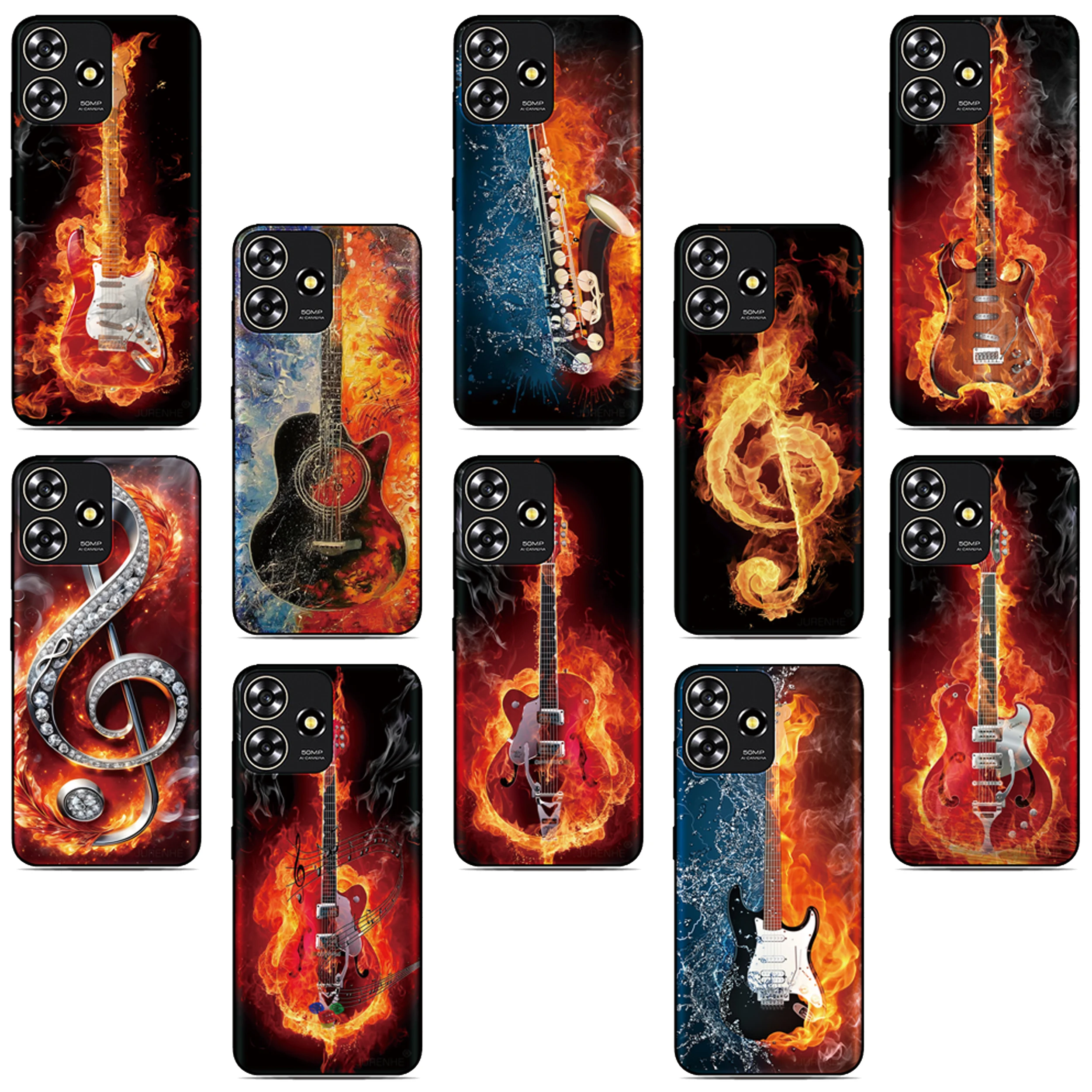 Funda musical con diseño de llamas para Oukitel C69 C3 C2 C68 C62 C61 C57s C57 C58 P1 C1 Pro C59 C53 C51 C50 C38 C36 C35 C21 WP50