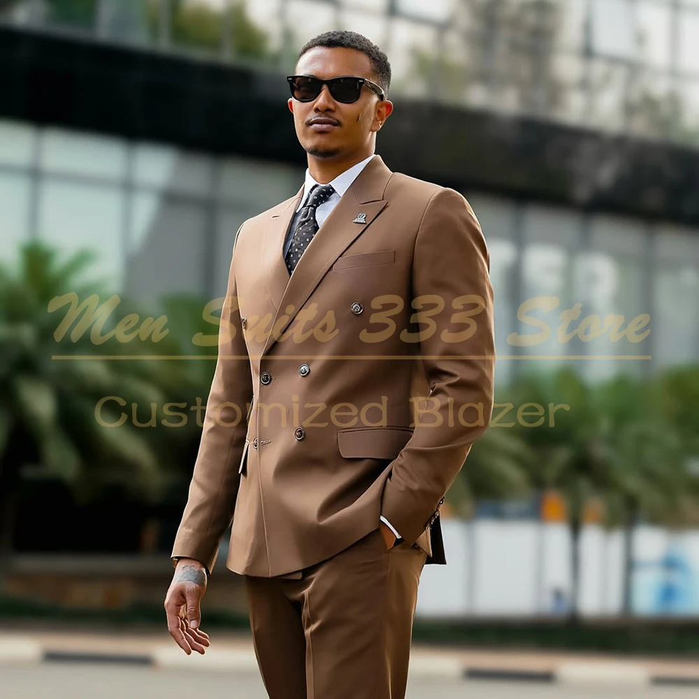 تخصيص بلون الرجال الدعاوى الفاخرة مزدوجة الصدر الذروة التلبيب سليم صالح 2 قطعة سترة السراويل مجموعات ملابس الأعمال زي