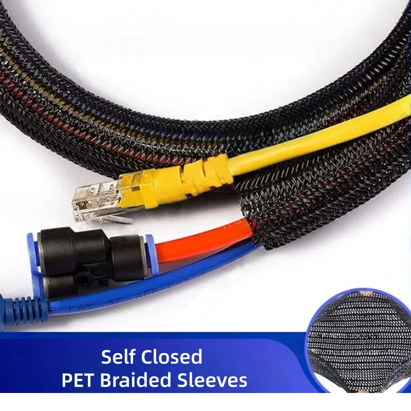 1~10m Black Self-Closed Cable Sleeve 3mm ~ 60mm PET Braided Insulated Auto Line Split Loom Sleeving Wrap Wire Organizer