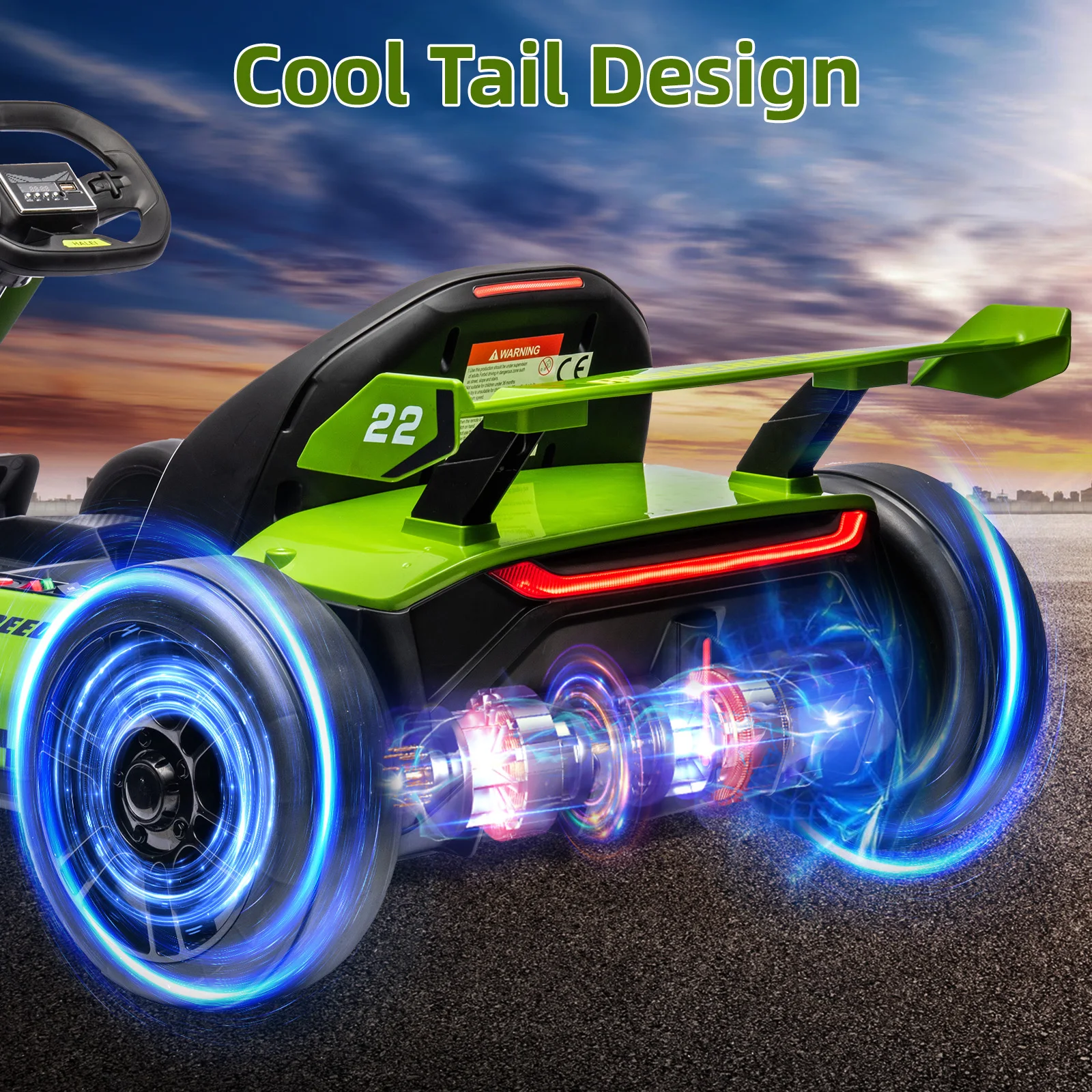 Karting dla dzieci, elektryczny gokart 24V z 2 * 150W mocnymi silnikami, maksymalna prędkość 13 km/h, światła, zabawka wyścigowa do jazdy na zewnątrz dla dzieci