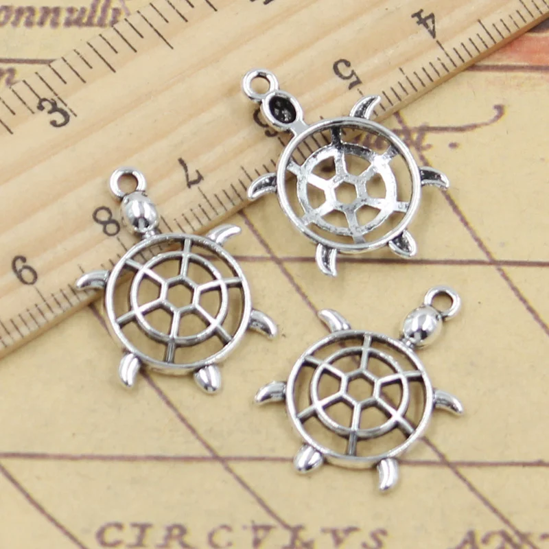 50pcs Charms Hollow Tortoise Turtle 26x18mm Tibetan Silver Color Jewelry Antique Pendants DIY Craft Handmade Making