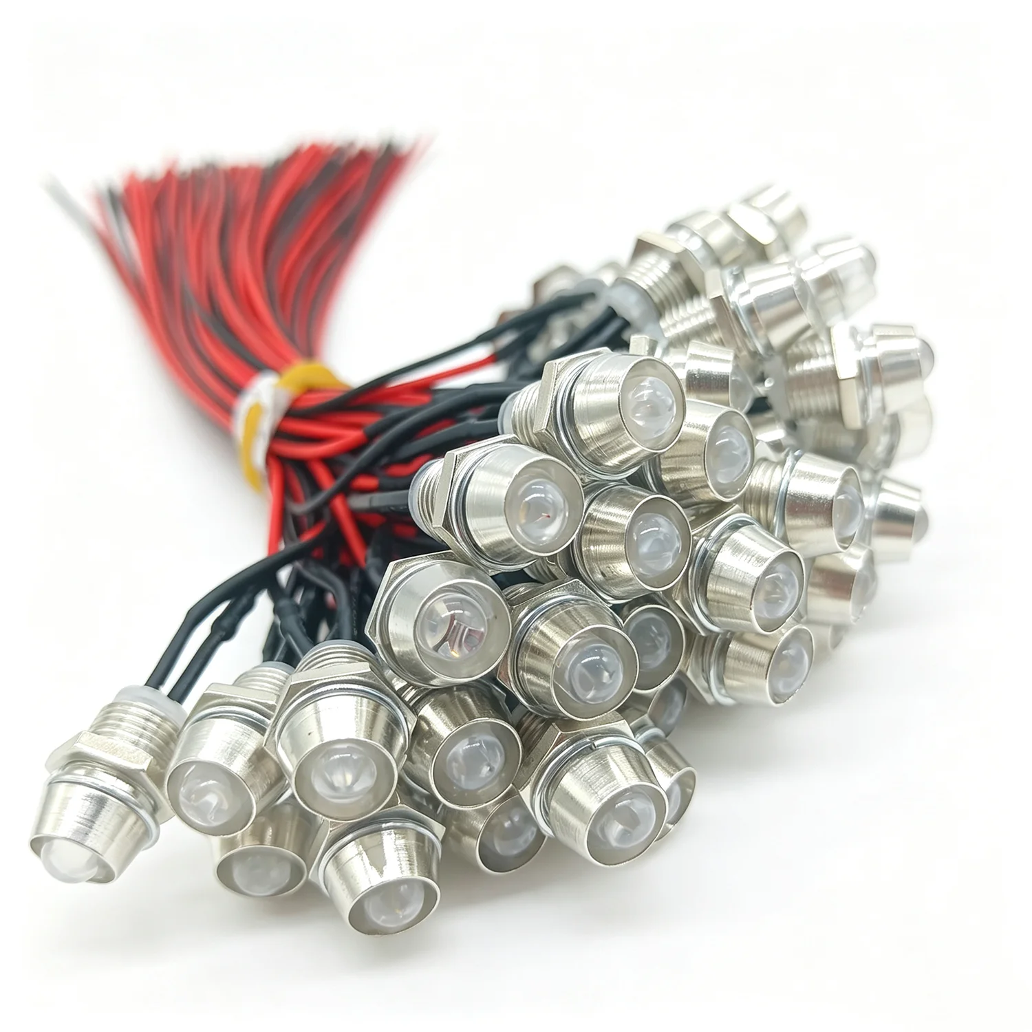 10-100pcs 5mm 12V 24VColorful Pre-Wired LED Metal Indicator Pilot Dash Light Lamp Wire Leads