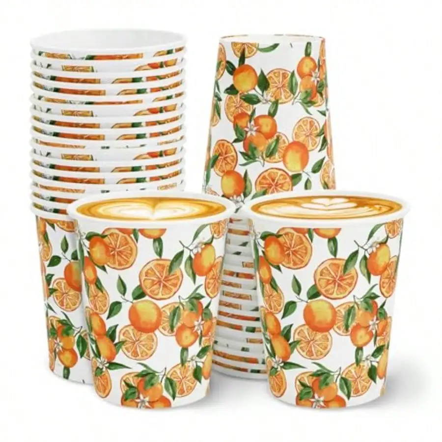

T50Pcs Fruit Paper Cups 9 Oz Watercolor Oranges Theme Disposable Cups Citrus Decorative Drinking Cup For Baby Bridal Shower Wedding Birthday Holiday Party PliesI
