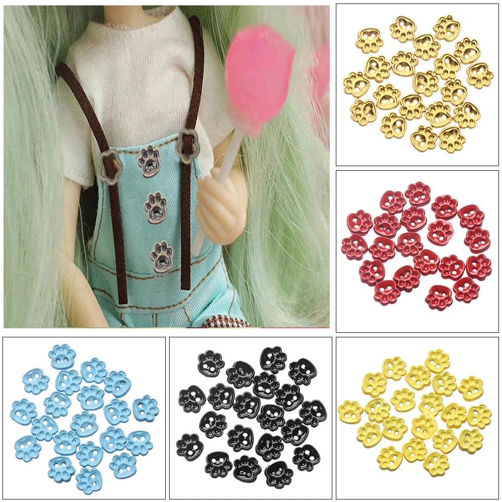 20 pçs mais novos acessórios urso pé estilo bonecas roupas costura mini botões fivela de metal roupas diy