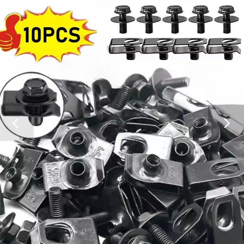 10pcs Auto Body Bolt U-Nut Clip M6 Car Bumper Fender Rivet Hood Chassis Splash Shield Shield Lining Screw Clip