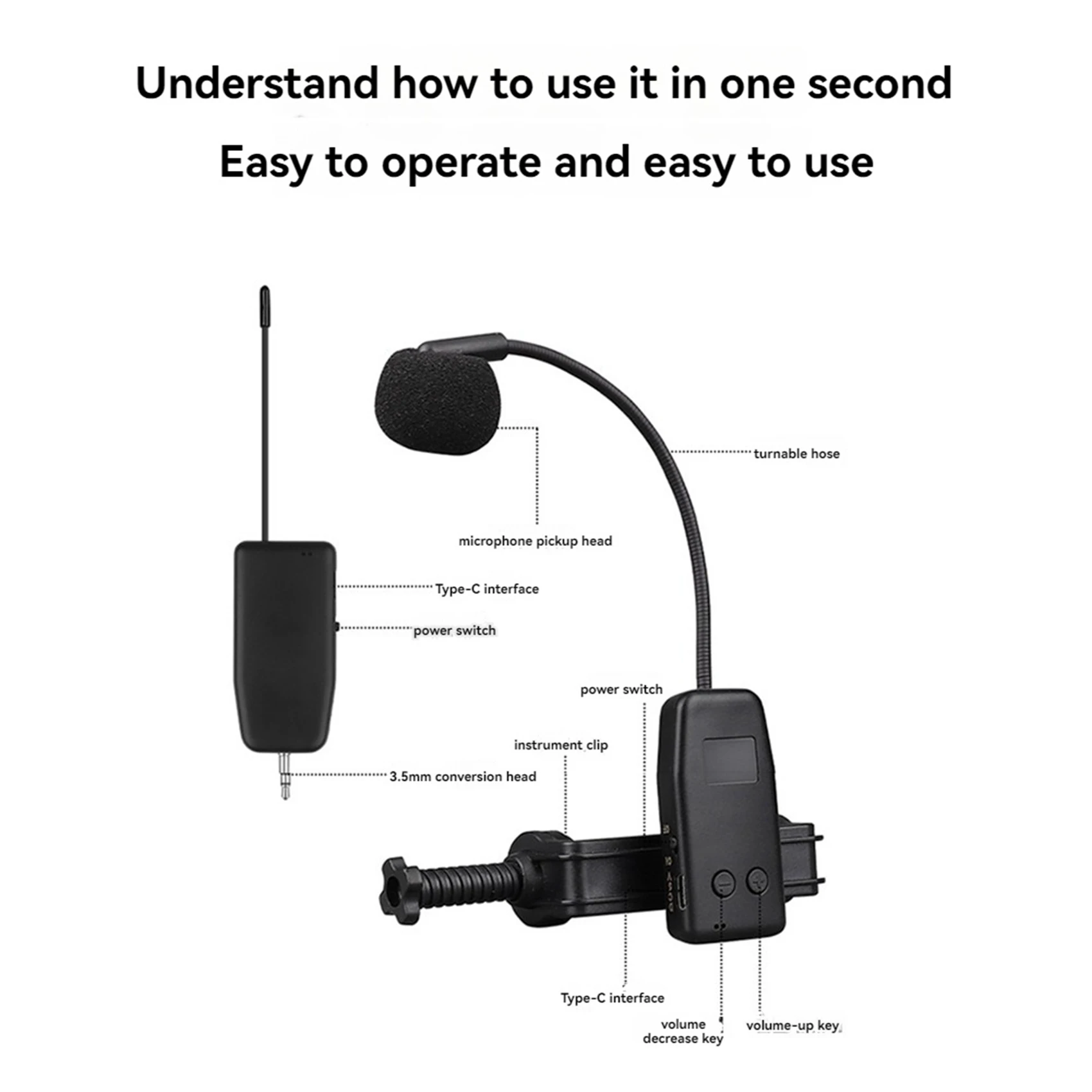 ABIT Violin Wireless Microphone Musical Instrument Microphone Stage Performance Audio Receiver and Transmitter Short Clip